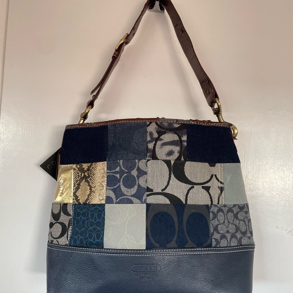 Coach Patchwork Shoulder Bag - Blue and Brown